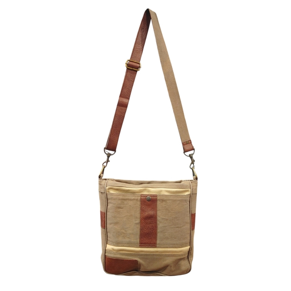 Mona B Rustic Canvas Faux Leather Crossbody Messenger Medium Bag Handbag Purse